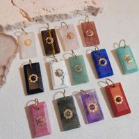 Collier Pendentif Rectangulaire Bohème en Pierre Précieuse, Chaîne en Acier Titane Plaqué Or 18 carats, Bijou Tournesol Étoile Polaire Céleste
