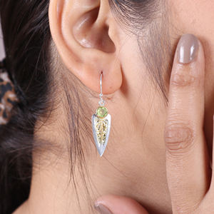 Boucles d'oreilles pendantes fines en argent sterling 925 avec péridot double ton cadeaux de mariage/fête pour les femmes - Product Image 2