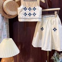 Robes d'été décontractées pour filles, en élasthanne/coton, broderie florale, ODM, style trapèze, longueur genou, sans manches, 2026