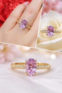 Anillo de Lujo con Zafiro Rosa Ovalado y Perla de Agua Dulce, Chapado en Oro Rosa con Detalles de Diamantes, Elegante Joya para Compromiso, Boda o Fiesta - Product Image 2