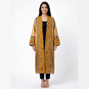 Bata Larga para Mujer Color Terracota con Panel Suzani Bordado a Mano, Kimono Tradicional Hecho a Mano, Viscosa/Algodón - Product Image 1
