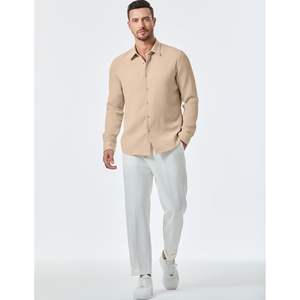 2025ชุดเดรสทำงานลำลองสำหรับผู้ชายชุดเดรสแขนยาวมีกระดุมทรงวาฟเฟิลกระดุมขนาด XL ผ้าฝ้าย100% กระดุมแถวเดียวแฟชั่น - Product Image 5