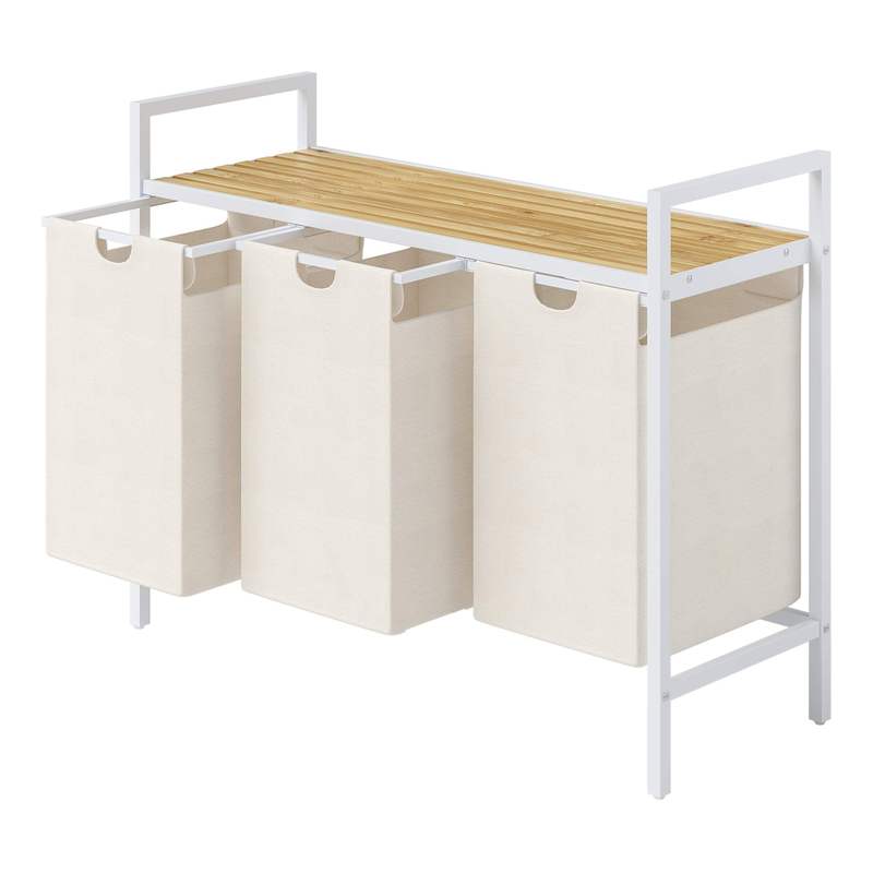 3 Compartments Bags Bamboo Laundry Basket