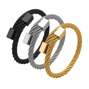 Silber Farbe Einstellbar Neue Twist Draht Kabel Hohe Poliert 316l Edelstahl Männer Armband mit Manschette Armreif Schmuck