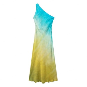 Wholesale Customized High Quality Women's Asymmetric Tie-Dye Sleeveless Satin <b>Dresses</b> - Product Image 1