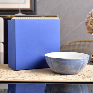 Luxury <b>Light</b> Blue Floral Ceramic Plate With Handcrafted Pattern and Gold Rim Porcelain Dish in Gift Box for Gift Giving - Product Image 6