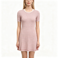Robe pull slim en maille à rayures blanches mi-longue à manches courtes pour femme, qualité supérieure, personnalisable OEM & ODM, vente en gros - Harry Maxi