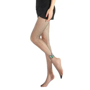 Collants en nylon pour femmes, nouveau tissu, résille en maille brodée, à rayures, avec des strass,