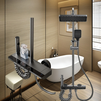 Robinet thermostatique en céramique gris anthracite pour salle de bain complète, avec douchette à jet doux et fonction pause, idéal pour hôtels et appartements, finition polie.