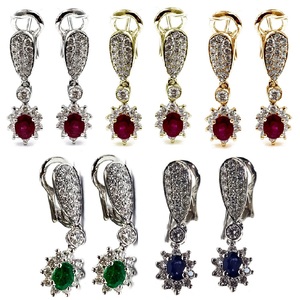 Boucles d'oreilles clips ovales classiques en or blanc 18 carats avec diamants et rubis pour femme - Idéales pour mariages et soirées - Product Image 4