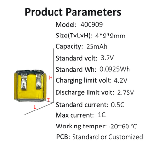 Аккумулятор литий-полимерный (LiPo) 3,7 В, 30 мАч, модели 401012, 401010, 400909, перезаряжаемый, для беспроводных наушников, колонок и умных устройств - Product Image 2
