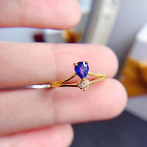 工厂供应 925 纯银镀铂经典风格个性化天然蓝宝石戒指女式梨形切割定情戒指 - Product Image 3