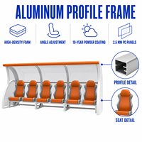 Banc d'équipe de football de luxe à 6 places avec cadre en alliage d'aluminium personnalisé et sièges en cuir pour terrain de football