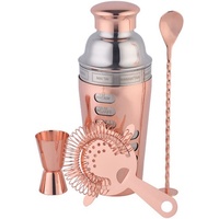 Ensemble de shaker à cocktails rotatif 4 pièces en acier inoxydable avec doseur, passoire et cuillère de bar pour bar à domicile et Whisky Sour