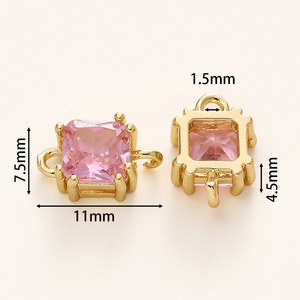 Accessoires de bijoux DIY : Composants de pendentif, bracelet et boucles d'oreilles plaqués or avec zircone cubique carrée et incrustation de quartz coloré - Product Image 2