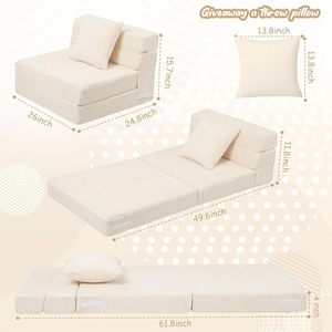 Sofá cama de tres pliegues que brilla intensamente para <span class=keywords><strong>niños</strong></span>, colchón de tres pliegues convertible, silla futón plegable en material de espuma para sala de juegos - Product Image 6