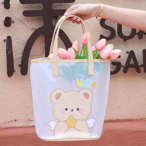 กระเป๋าชายหาดใสกันน้ำ กระเป๋าใสแบบเจลลี่ สำหรับเดินทาง ว่ายน้ำ ออกกำลังกาย เหมาะสำหรับใส่เครื่องสำอางและอุปกรณ์อาบน้ำขนาดใหญ่ - Product Image 1