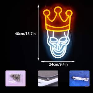 Couronne Crâne Néon LED Signe Gothique <span class=keywords><strong>Punk</strong></span> Pirate Parure pour Halloween Décoration Murale Durable En Plastique Lampe Corps - Product Image 2