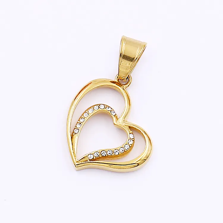 2022 Fashion Valentines Jewelry Pendant Crystal Rhinestone CZ Heart Necklace Double Heart Pendant Love Heart Charms Necklace