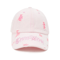 Casquette de baseball en jean délavé rose pour femme, avec broderie gothique à lettres et déchirures, confortable, protection solaire, style hip-hop, casquette de papa