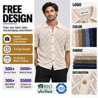 Chemise en tricot personnalisée FNJIA pour homme, col rabattu, tricot ajouré en chevron, tissu beige doux, tenue décontractée quotidienne d'été