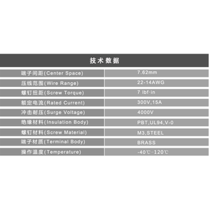 XLCF 7.62-11 Fence <strong>Terminal</strong> <strong>Block</strong> 7.62mm Range For 22-14AWG 15A <strong>Terminal</strong> Spacing For 7.62-11 <strong>Terminal</strong> <strong>Blocks</strong> - Product Image 6