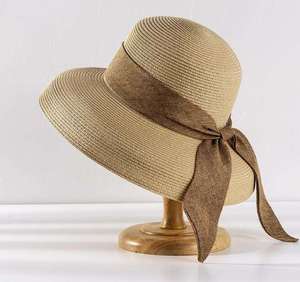 Gentle Ladies Floppy Straw Bucket <b>Hat</b> Synthetic Summer Beach Vacation <b>Hat</b> with Ribbon Wholesale <b>for</b> Travel Scenes - Product Image 5