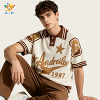 AJB Custom OEM & ODM Pull à manches courtes en tricot jacquard brodé sur le devant, respirant, séchage rapide, streetwear, surdimensionné, été, pour hommes