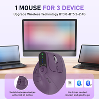 Souris ergonomique verticale rechargeable pour droitiers, multi-appareils, sans fil BT 2.4G avec bouton de réglage des fonctions pour PC/tablette