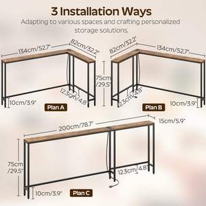 <strong>Narrow</strong> <strong>Console</strong> <strong>Table</strong> <strong>with</strong> Outlets 78.7" Sofa <strong>Table</strong> <strong>Narrow</strong> Long L Shaped Behind Couch Entryway <strong>Table</strong> <strong>with</strong> Charging Station - Product Image 3