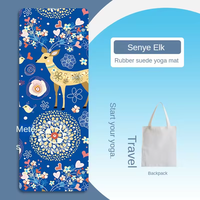 Tapis de yoga en microfibre suédée de 1,5 mm, imprimé de dessins animés, ultra-fin, pliable, antidérapant, absorbant la transpiration, avec sac