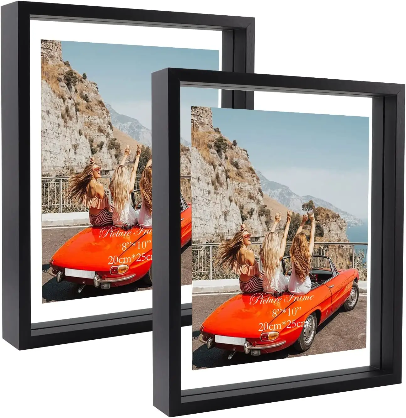 Home Decoration Table Standing Black Floating Frame Double-Sided Glass Photo Frame