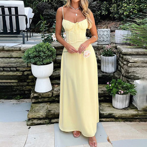 White <b>Spaghetti</b> Strap Maxi Dress Sleeveless Bodycon <b>Long</b> Dress Bow Front Beach Holiday Wear - Product Image 3