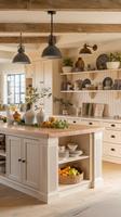 Collection de cuisines modulaires de luxe au design antique : unités de cuisson en bois, appareils électroménagers, îlots de cuisine pour appartements et hôpitaux