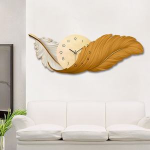 Art mural moderne de luxe en plumes avec lumières LED, idées d'impression UV sur acrylique, lampe murale, peinture lumineuse LED avec horloge - Product Image 6