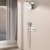 Système de douche mural encastré chromé 2 fonctions avec pommeau de douche céramique à jet doux et mitigeur intégré en laiton massif