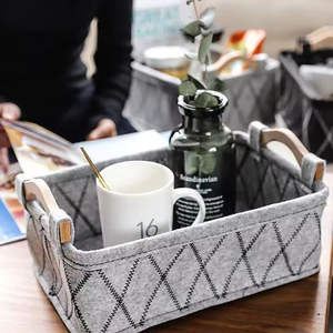 Panier organisateur en feutre avec poignée en bois, pour le rangement de bureau, cosmétiques, maquillage, sous-vêtements, chaussettes, <span class=keywords><strong>soutien</strong></span>-<span class=keywords><strong>gorge</strong></span>, vente en gros, personnalisable - Product Image 2