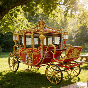 Royal Black Gold Horse Carriage With Crown <b>Ornament</b> And <b>Red</b> Interior For Special Transportation - Product Image 3
