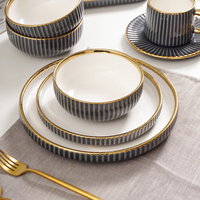 Service de table en céramique gris foncé de luxe, style européen, tasse à café accessible, assiette ronde pour usage domestique, vaisselle élégante