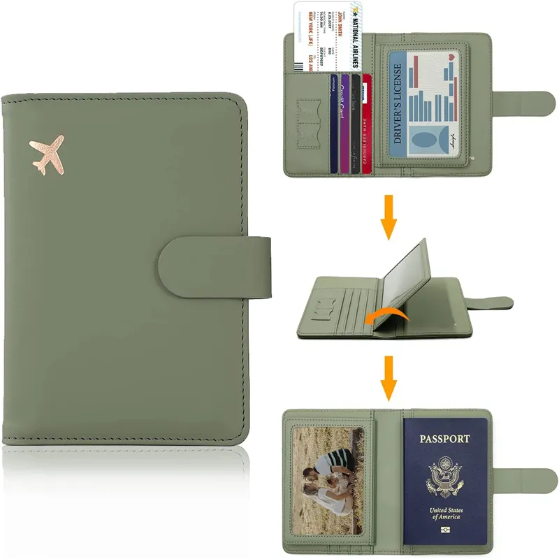 Custom LOGO PU Leather Passport Cover Best Seller Travel Wallet With Card Case Ticket Slot RFID Blocking Passport Holder