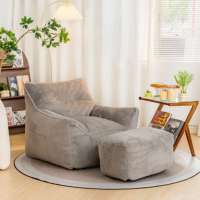 Fauteuil pouf moderne gris en microfibre avec housse amovible et ottoman, design une place