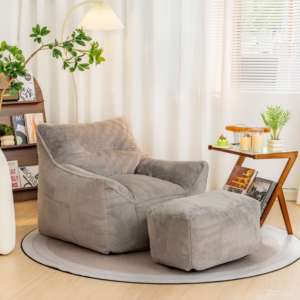 Modern Gray Microfiber <b>Bean</b> <b>Bag</b> Sofa Chair with Removable Cover and Ottoman One <b>Seat</b> Design - Product Image 3