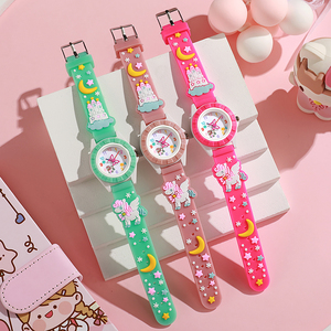 Hay stock Unicornio reloj de cuarzo de dibujos animados para niños Cute Stars Moon reloj con correa de silicona para niños - Product Image 4