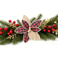 Tela de Lino con Diseño de Flor de Pascua Navideña, 9.4 Pulgadas, Roja y Blanca, Adorno Floral para Decoración de Árboles de Navidad, Venta al Por Mayor