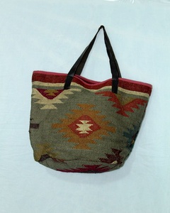 100% Handmade Tote Bag Women Cotton Jute with Leather <b>Strap</b> Vintage Style Open Closure Clutch <b>Shoulder</b> Bag for Wholesale Price - Product Image 1