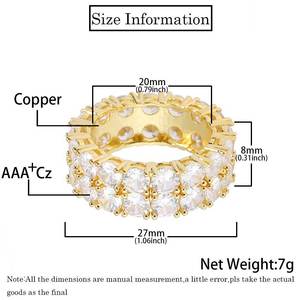 Micro Pave Set Skeleton 2-Row Band Moissanite <b>Rings</b> 18K Real Gold Plated S925 Silver Hip Hop <b>Iced</b> Custom Wholesaler B2Bs OEM - Product Image 6