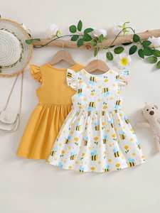 Cute Neck Small Fly Sleeve Sleeveless Three-Dimensional Bow Animal Bee Breathable <strong>Baby</strong> Girl Pendulum <strong>Dress</strong> 2 Pieces Girl's - Product Image 2