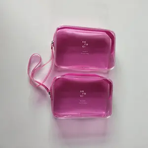 방수 여성 여자 재사용 에코 메이크업 가방 pvc 클리어 지퍼 가방 사용자 정의 핑크 투명 메이크업 가방