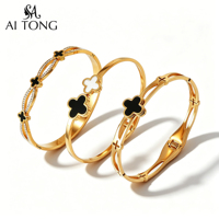 Pulseras de Acero Inoxidable con Baño de Oro PVD de 18K, Diseño de Trébol de Cuatro Hojas con Esmalte, Números Romanos Incrustados y Circonitas, Joyería de Moda para Chicas