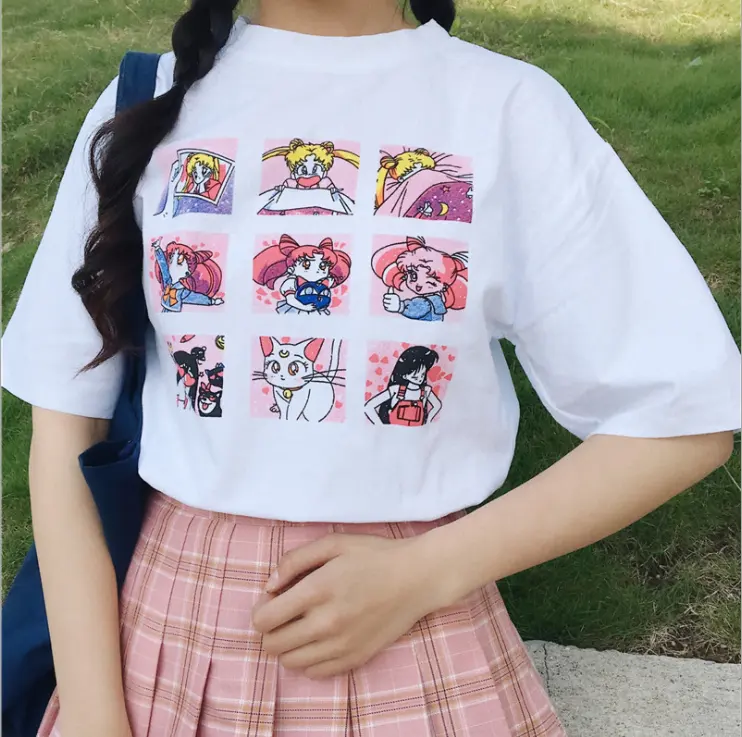 UFOGIFTセーラームーンスターズメンズエターナルセーラームーンホワイトとピンクのTシャツアニメ服